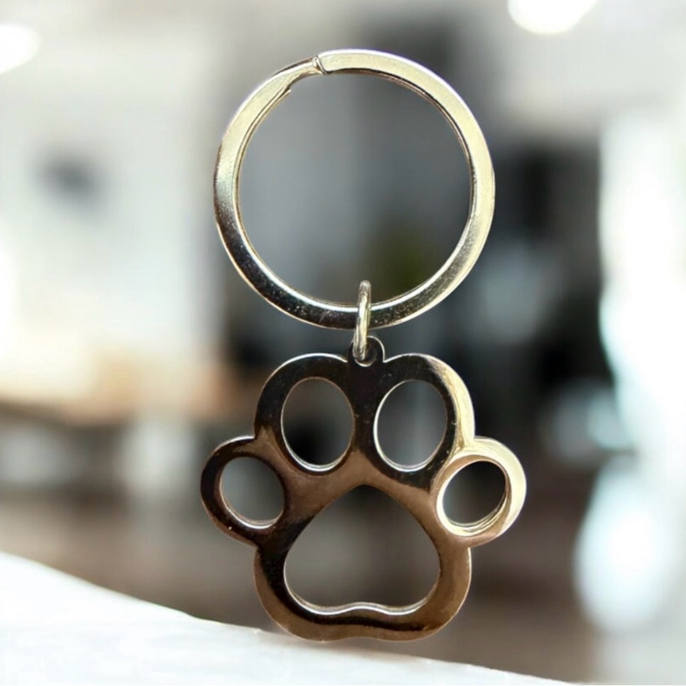 Paw Print Silver Tone Dog Keychain